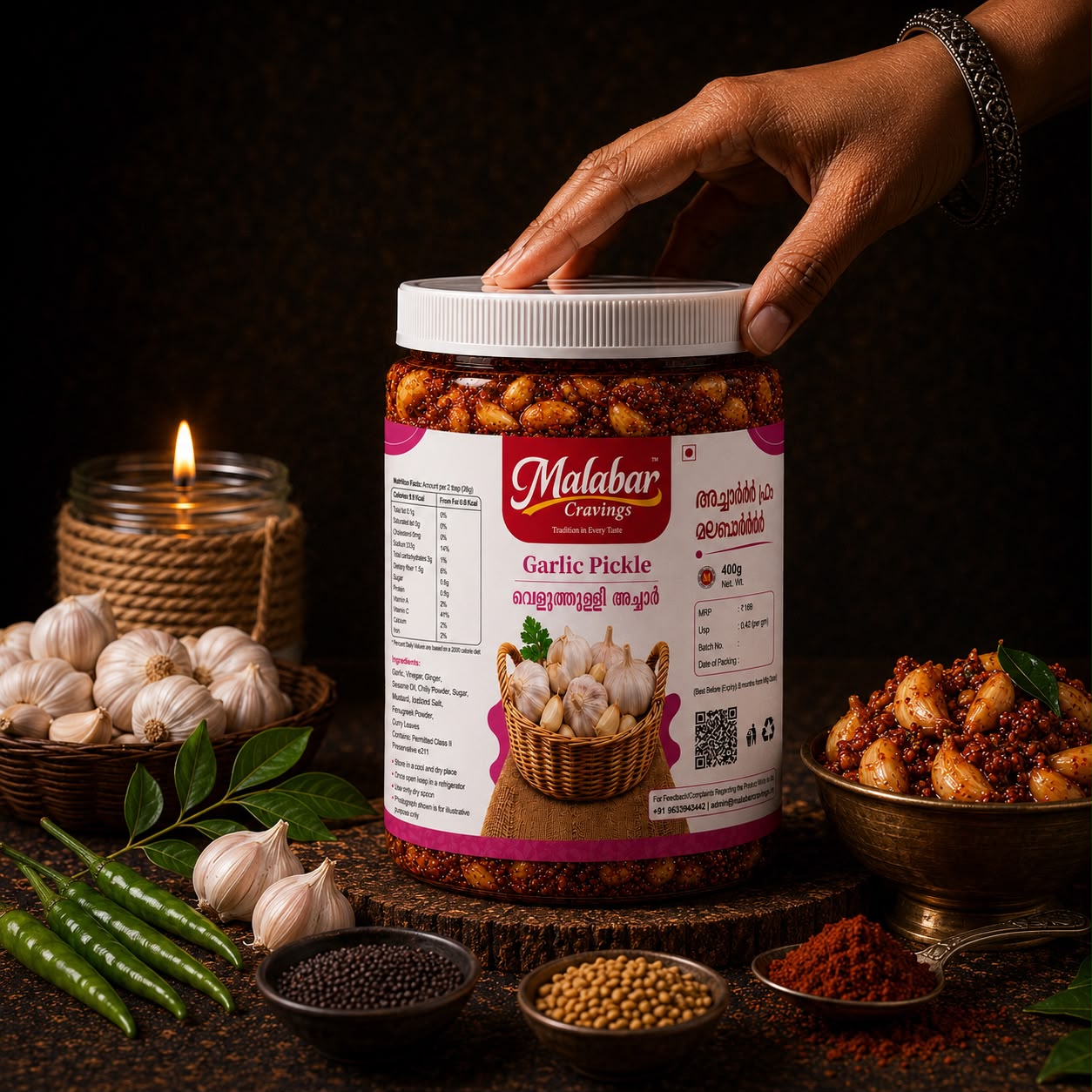 Authentic Kerala Garlic Pickle (400g)